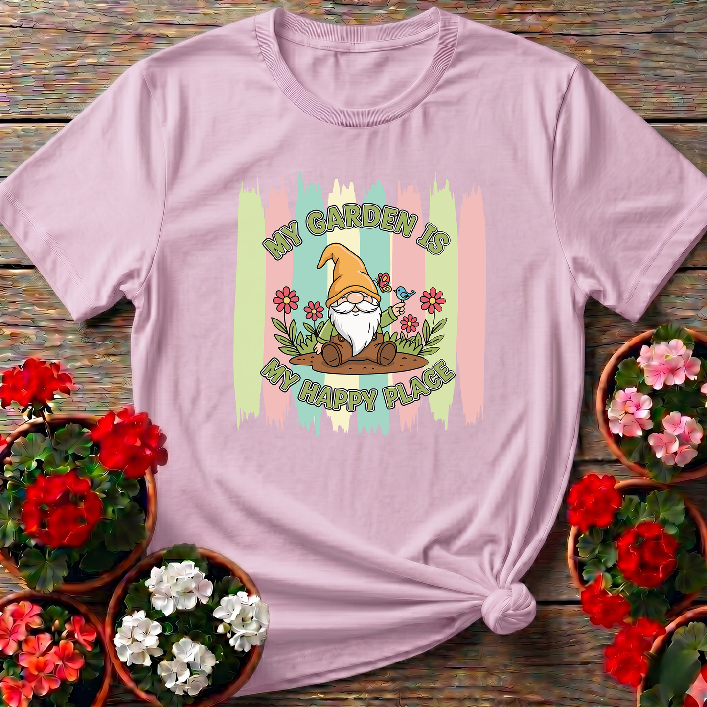My Garden Is My Happy Place Whimsical Gnome T-shirt