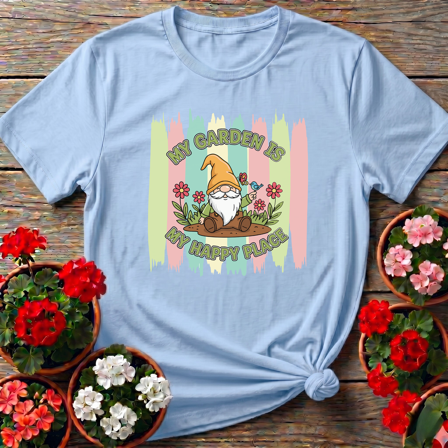 My Garden Is My Happy Place Whimsical Gnome T-shirt