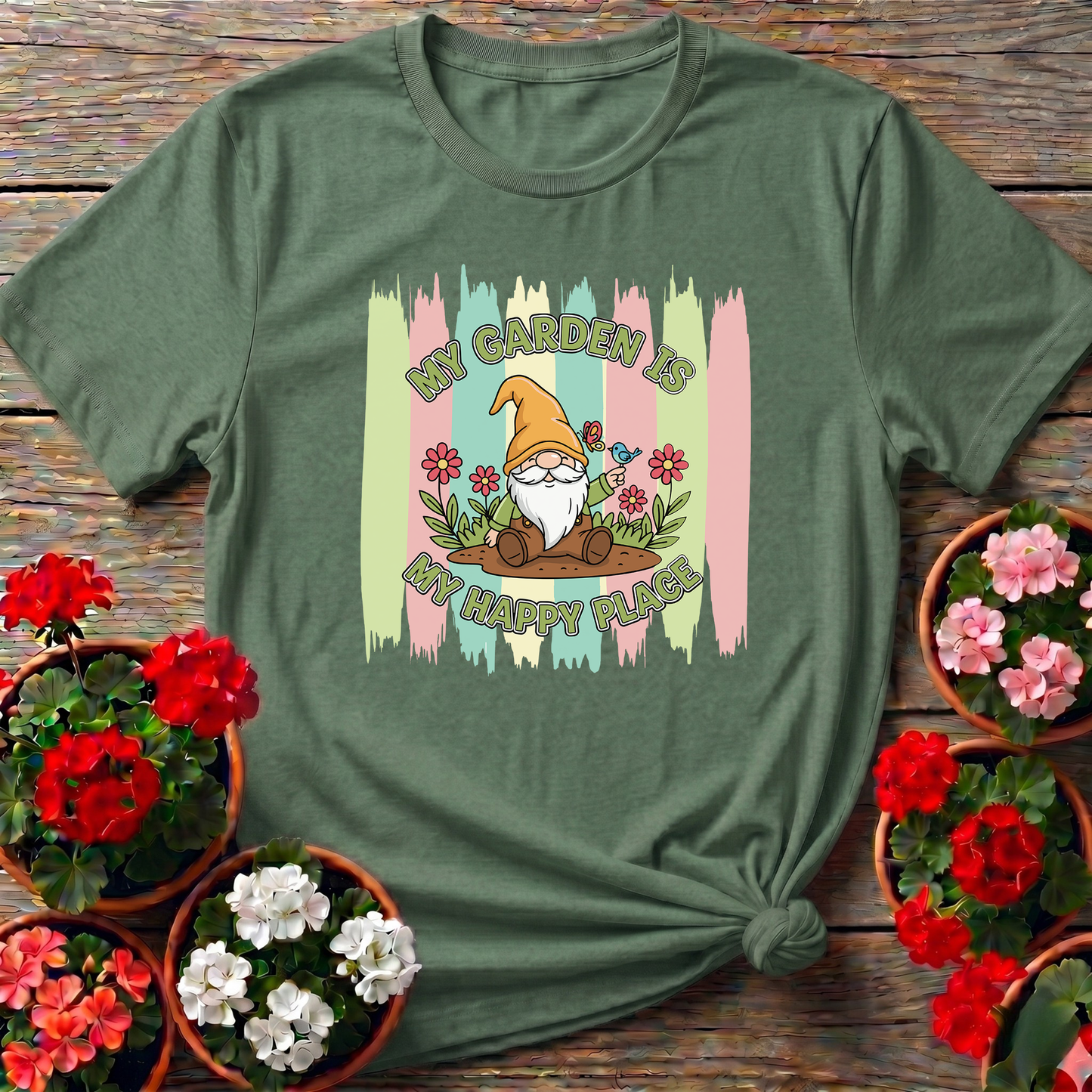 My Garden Is My Happy Place Whimsical Gnome T-shirt