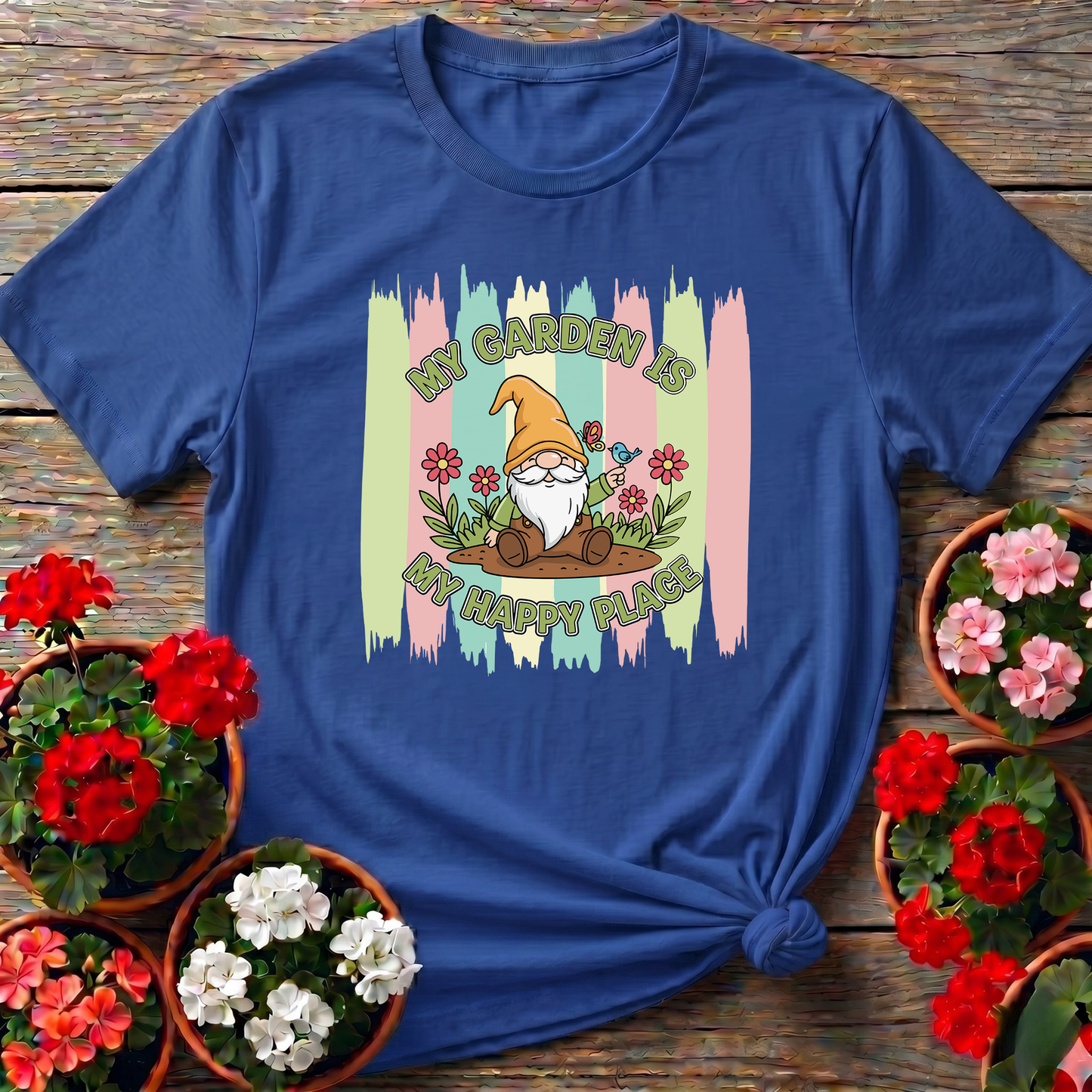 My Garden Is My Happy Place Whimsical Gnome T-shirt