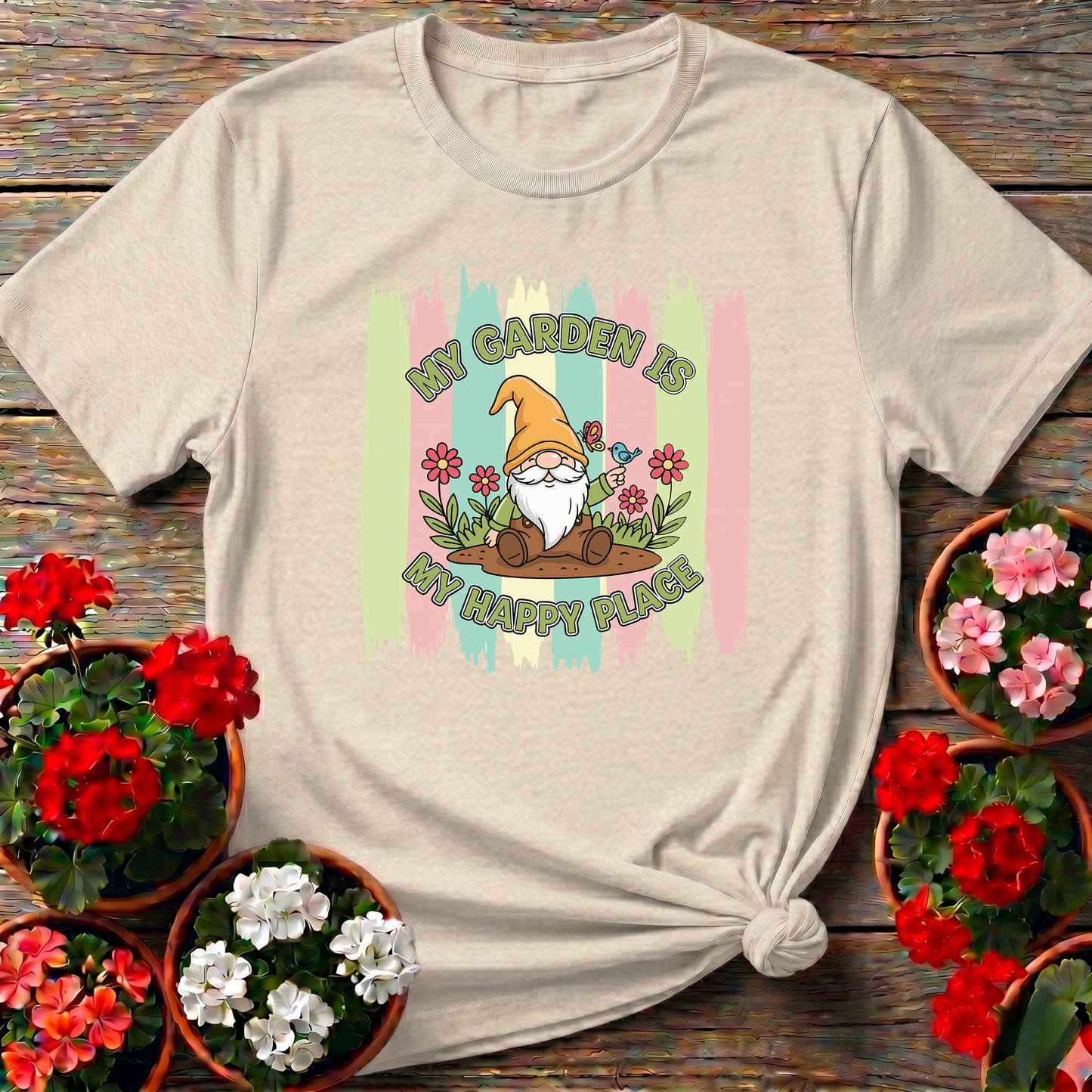 My Garden Is My Happy Place Whimsical Gnome T-shirt