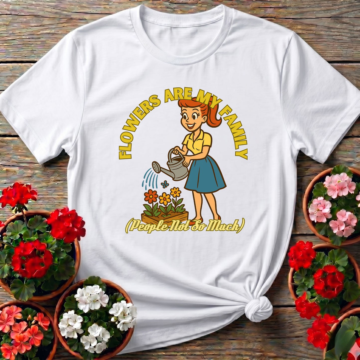 Flowers Are My Family Retro 1950s Gardening Humor Tee