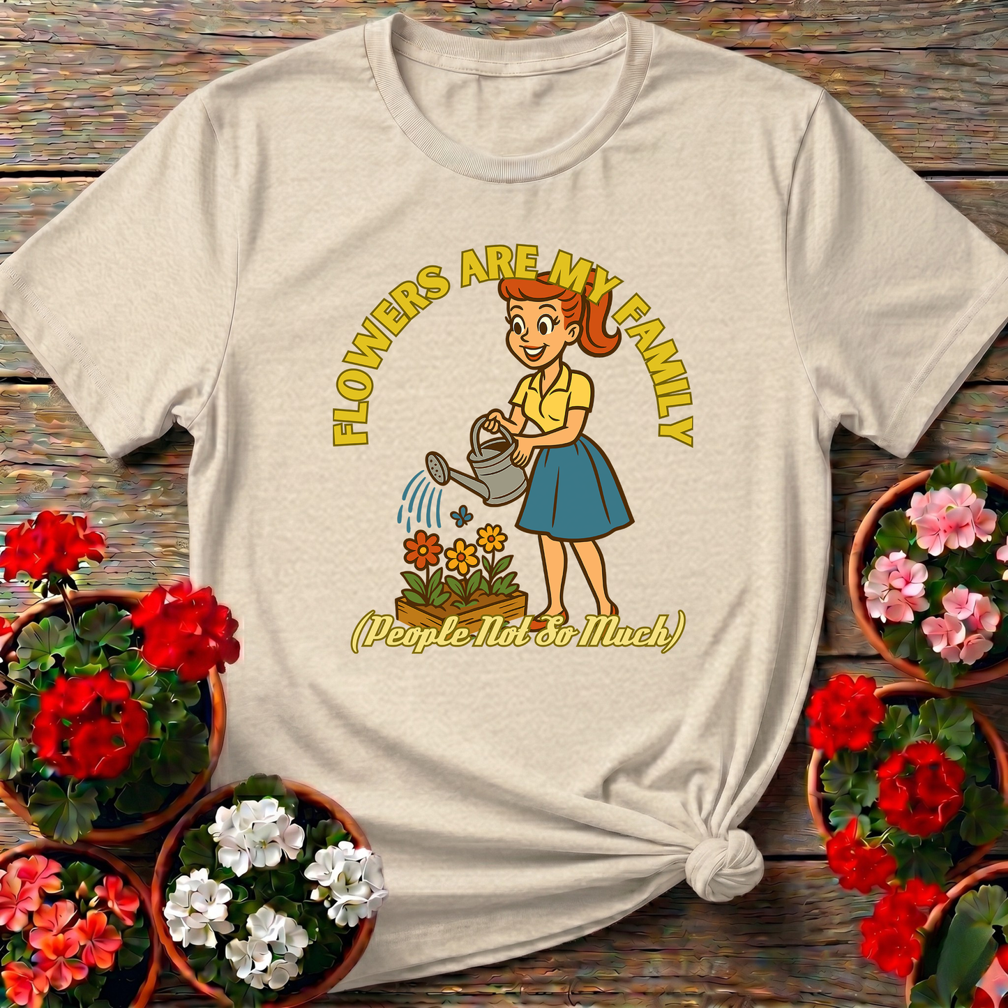 Flowers Are My Family Retro 1950s Gardening Humor Tee