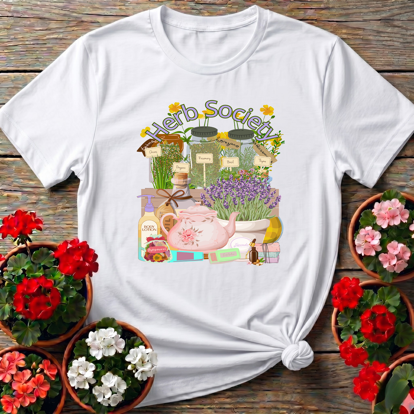 Herb Society Vintage Botanical Apothecary Garden Tee
