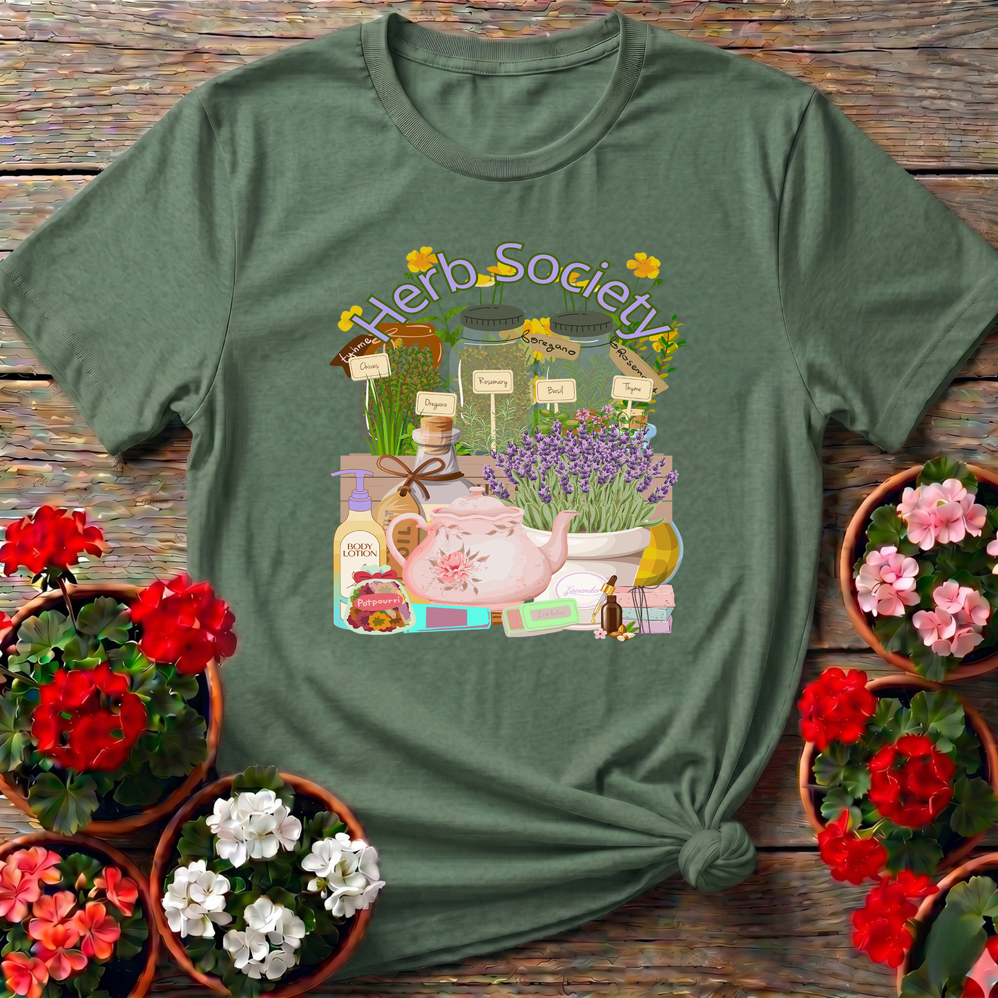 Herb Society Vintage Botanical Apothecary Garden Tee