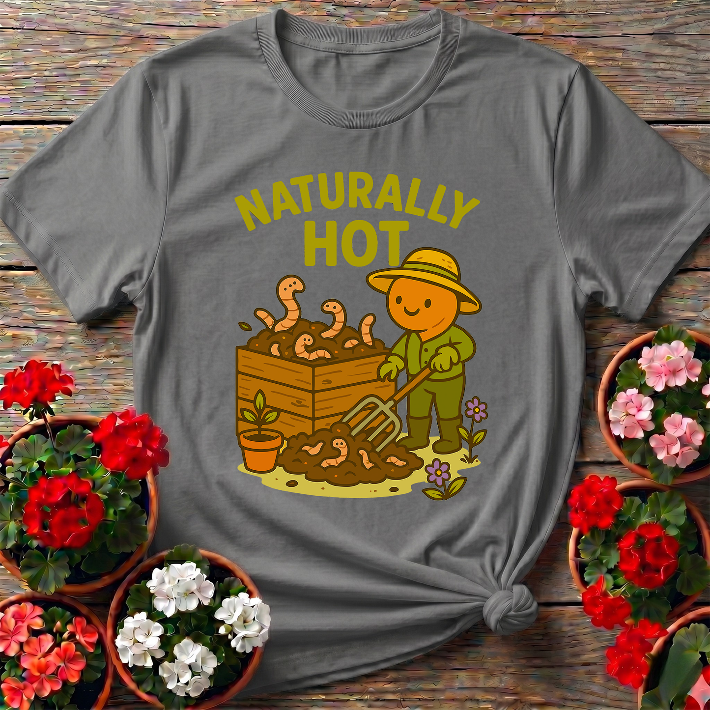 Naturally Hot Retro Kawaii Worm Farmer Composting Tee