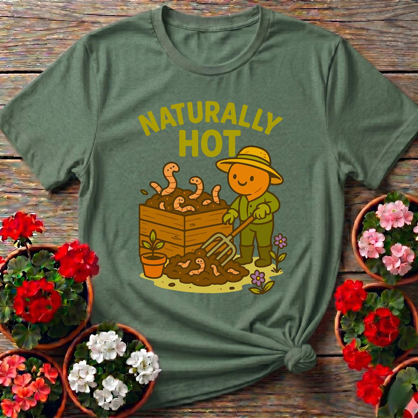 Naturally Hot Retro Kawaii Worm Farmer Composting Tee