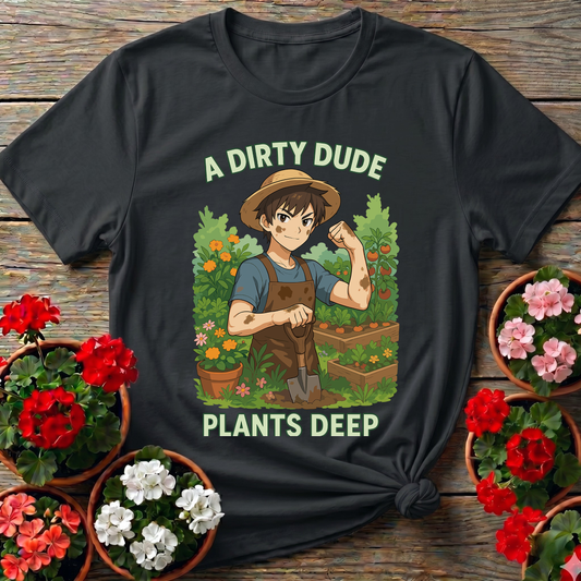 A Dirty Dude Plants Deep Anime Style Vegetable Gardener Statement T-Shirt