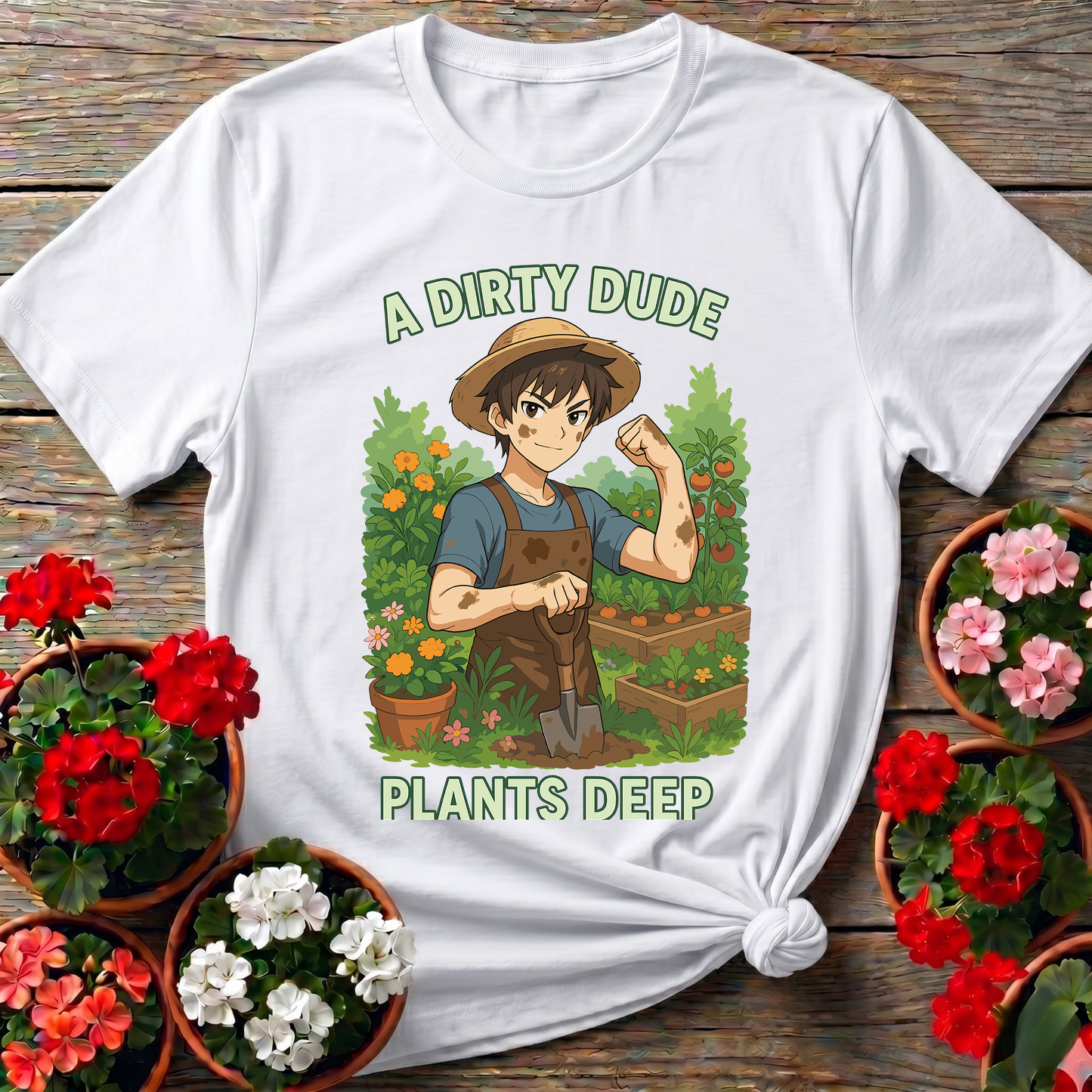 A Dirty Dude Plants Deep Anime Style Vegetable Gardener Statement T-Shirt