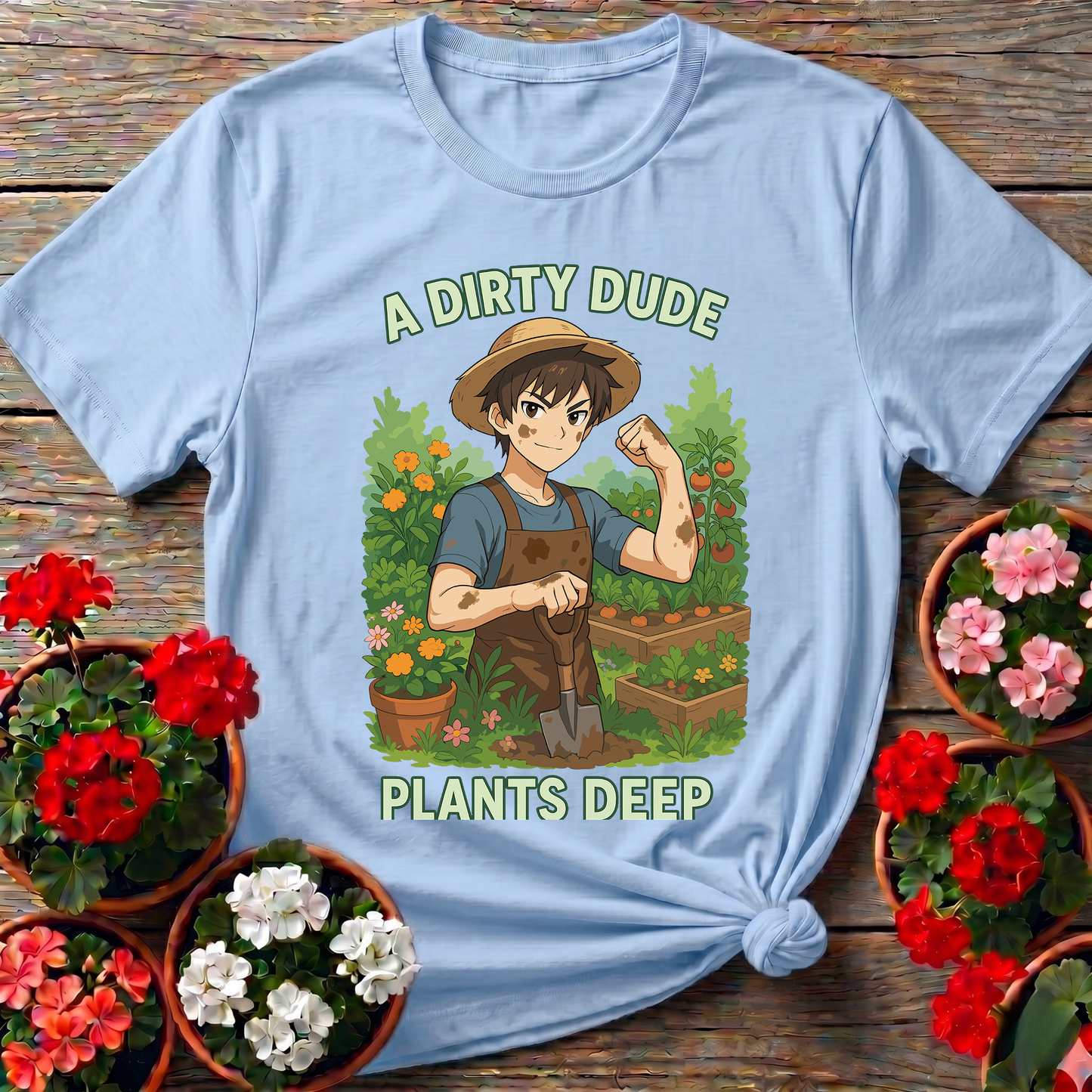 A Dirty Dude Plants Deep Anime Style Vegetable Gardener Statement T-Shirt
