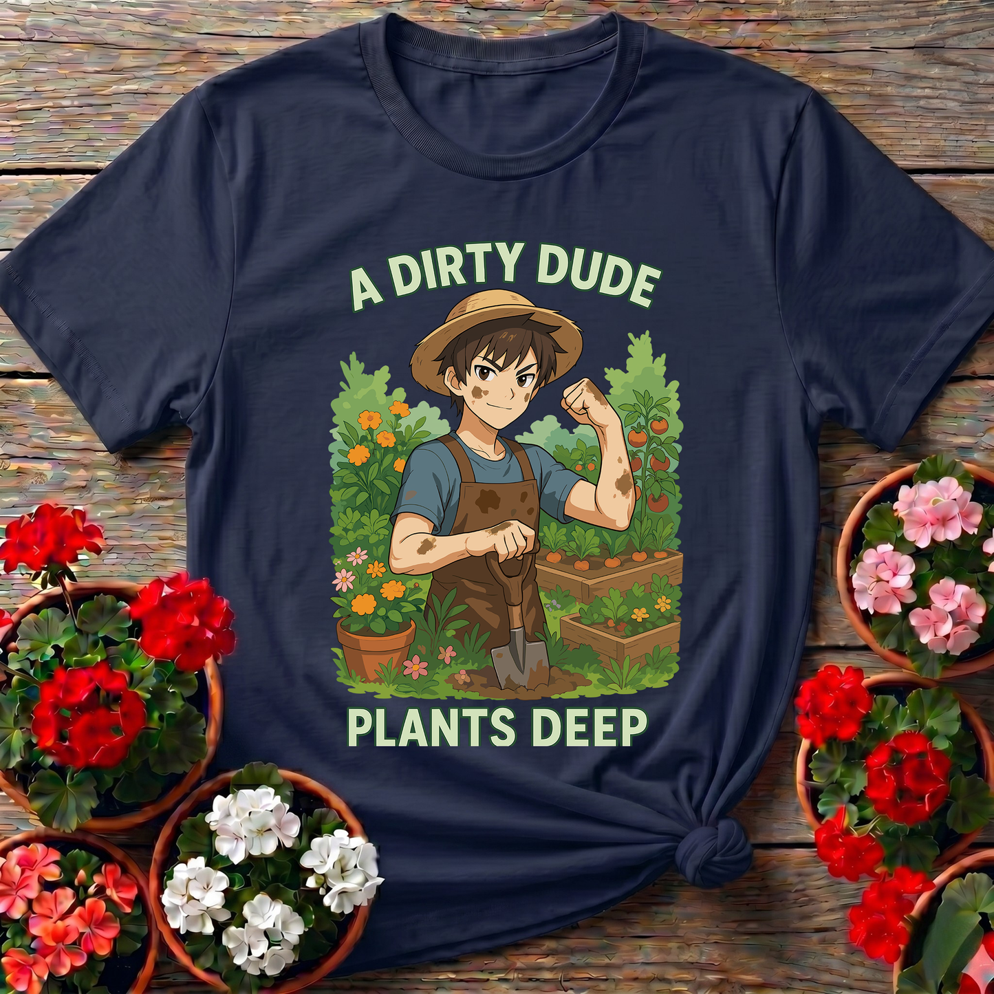 A Dirty Dude Plants Deep Anime Style Vegetable Gardener Statement T-Shirt