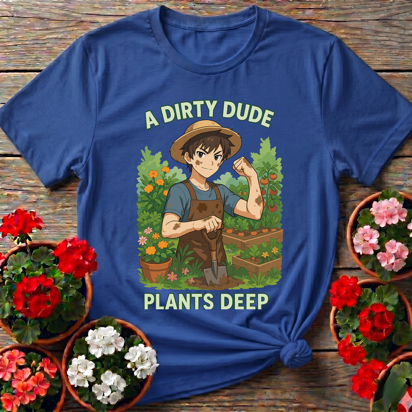 A Dirty Dude Plants Deep Anime Style Vegetable Gardener Statement T-Shirt
