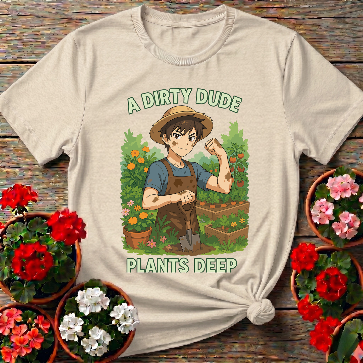 A Dirty Dude Plants Deep Anime Style Vegetable Gardener Statement T-Shirt