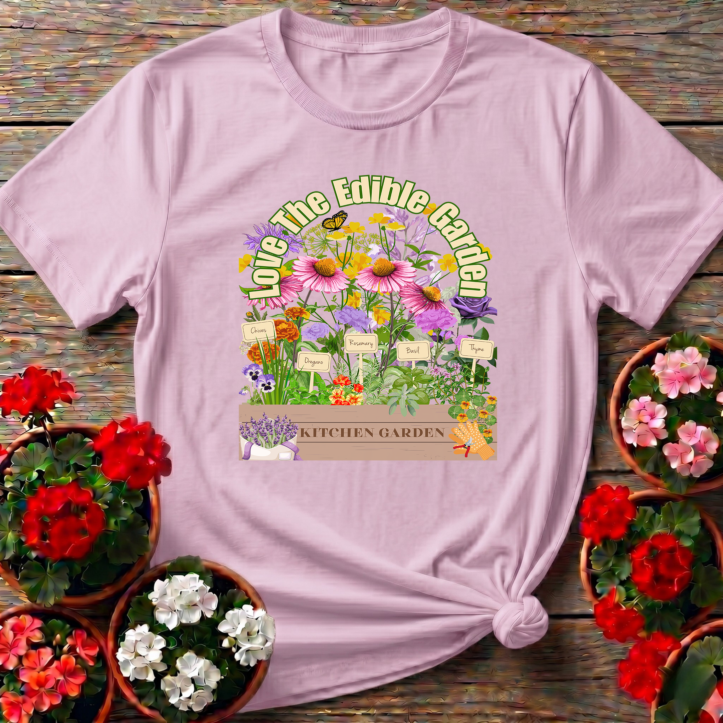 Love The Edible Kitchen Garden Vintage Floral T-shirt