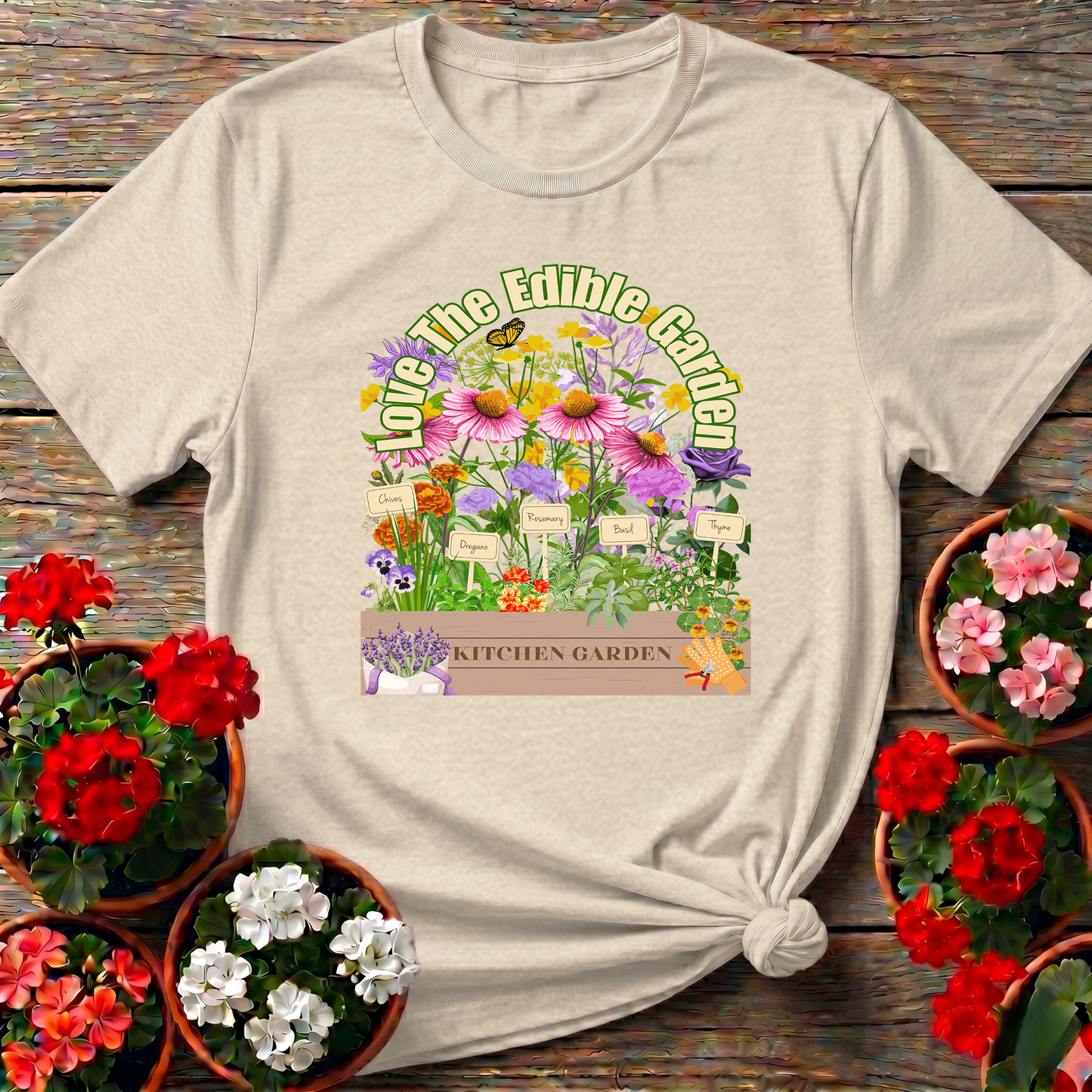 Love The Edible Kitchen Garden Vintage Floral T-shirt