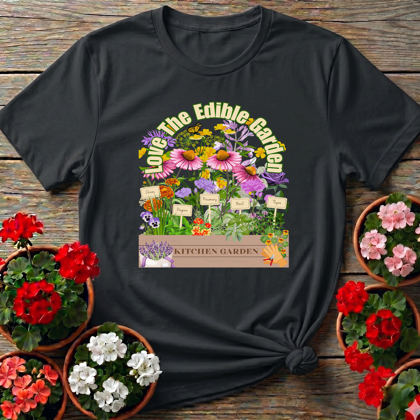 Love The Edible Kitchen Garden Vintage Floral T-shirt