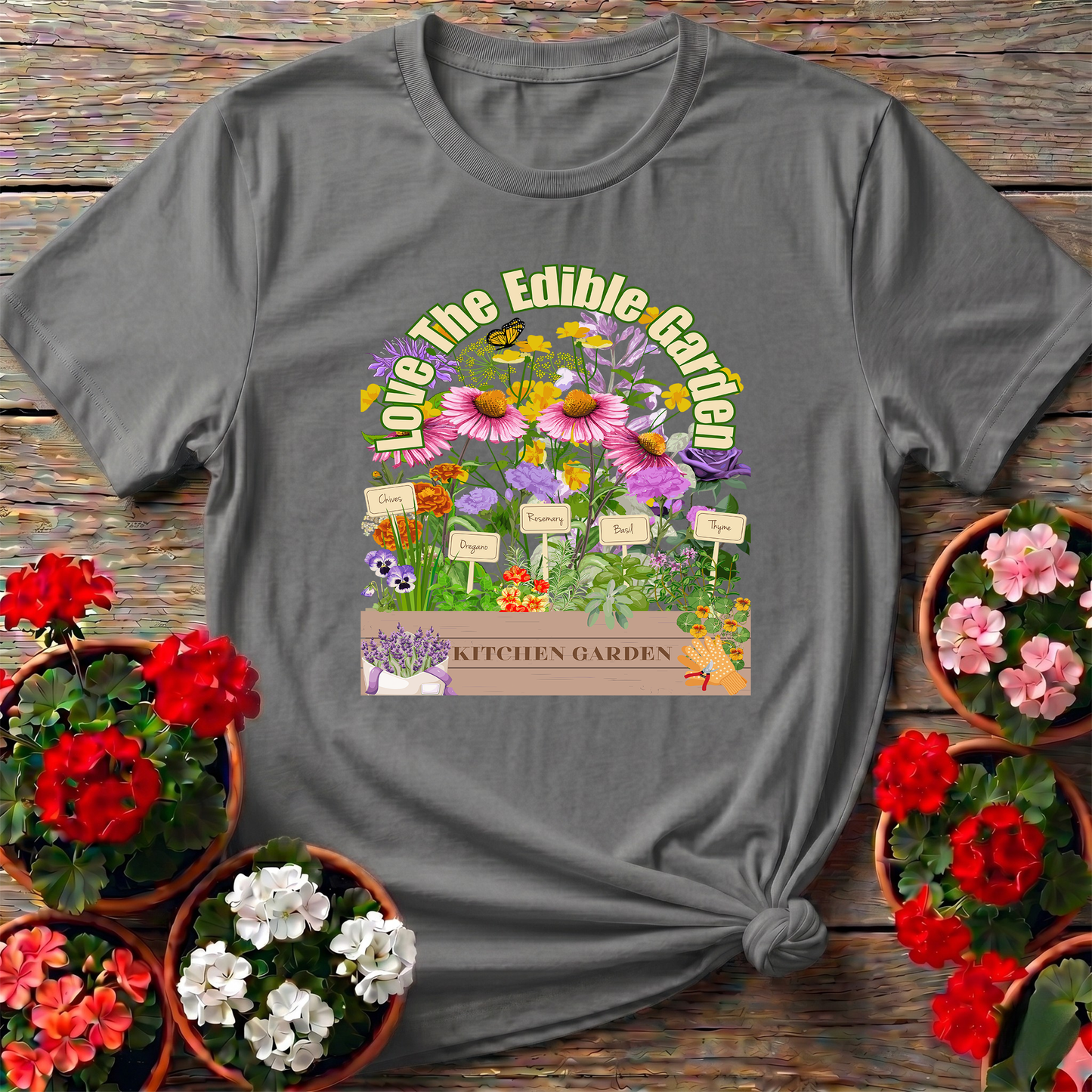 Love The Edible Kitchen Garden Vintage Floral T-shirt
