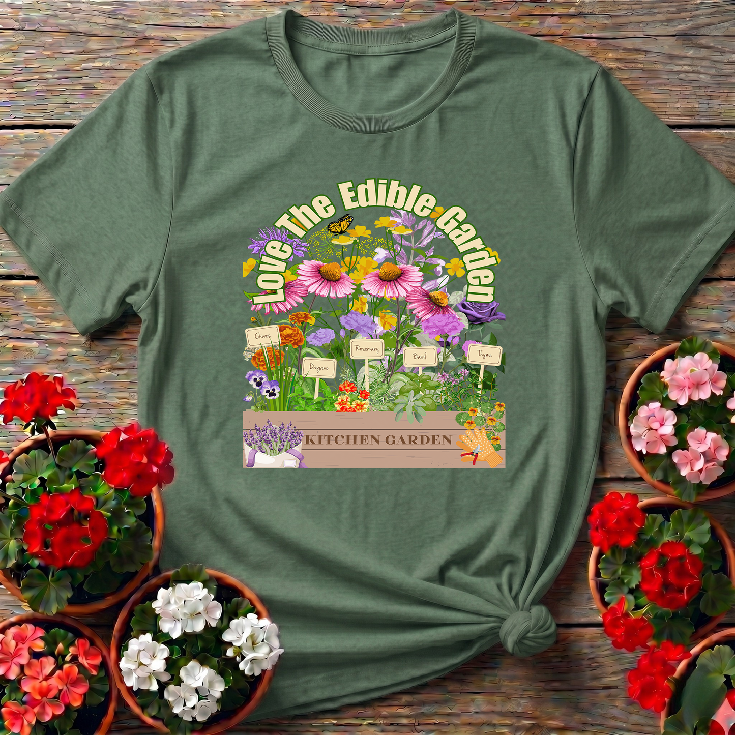 Love The Edible Kitchen Garden Vintage Floral T-shirt