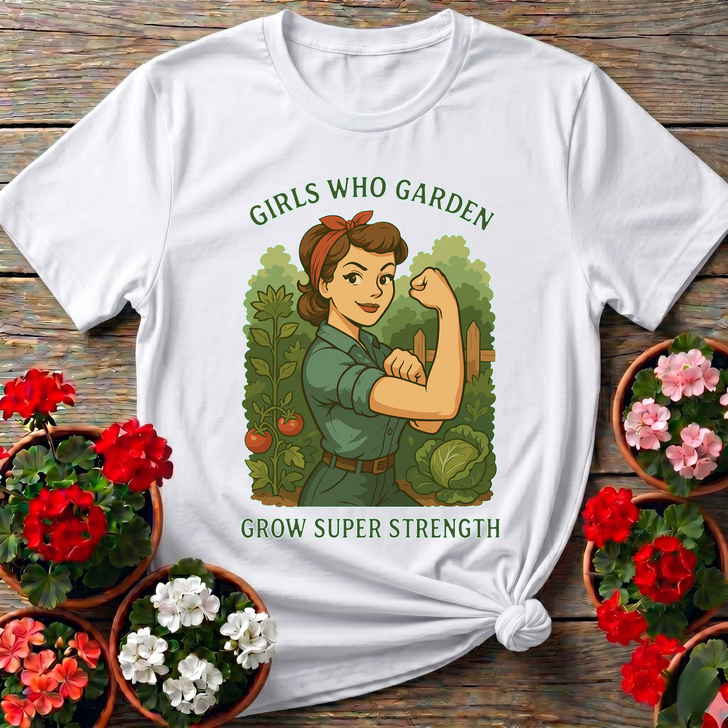 Girls Who Garden Grow Super Strength Retro T-shirt