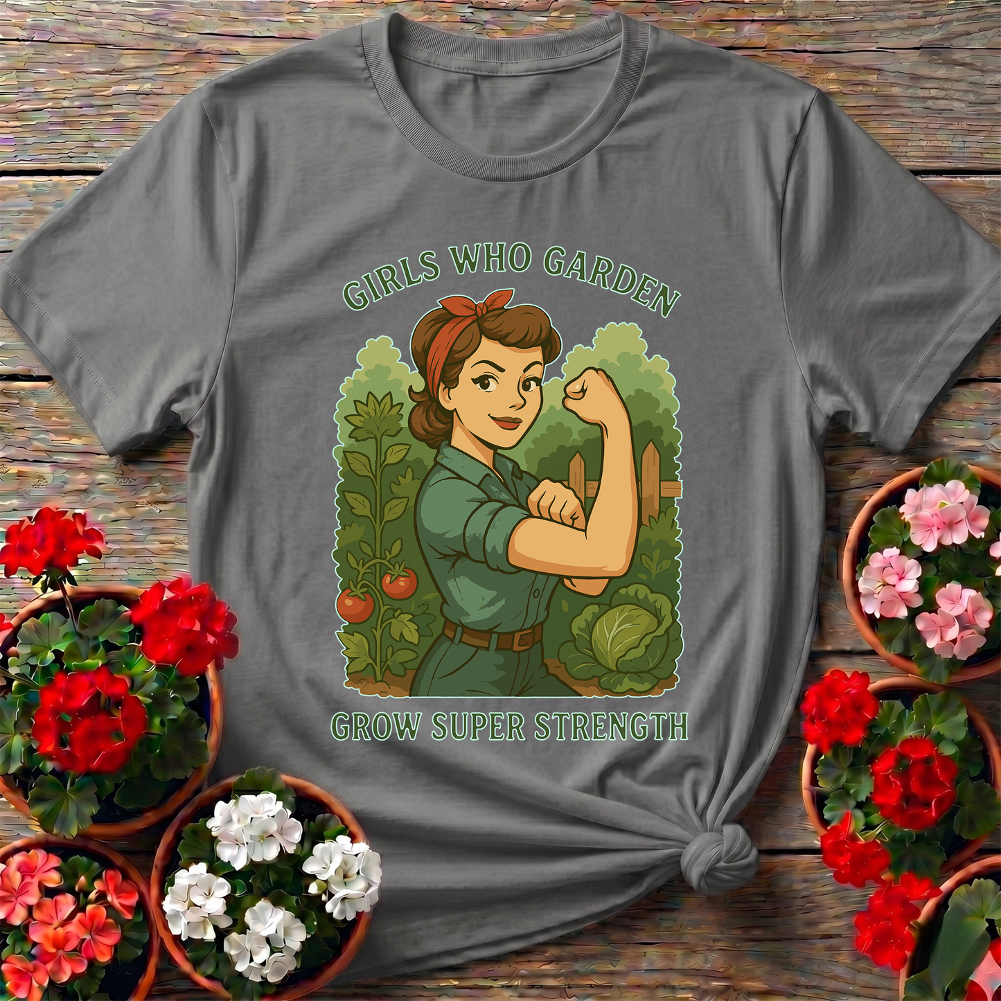 Girls Who Garden Grow Super Strength Retro T-shirt