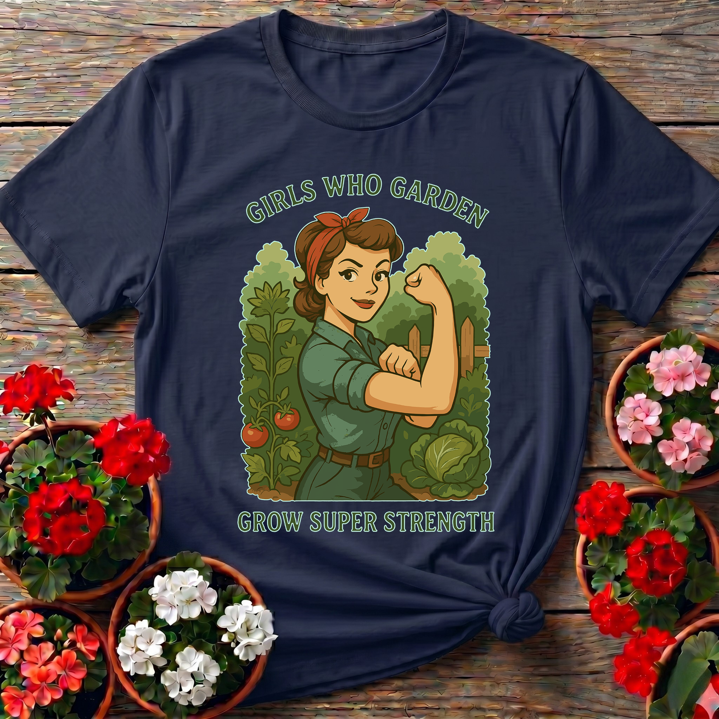 Girls Who Garden Grow Super Strength Retro T-shirt