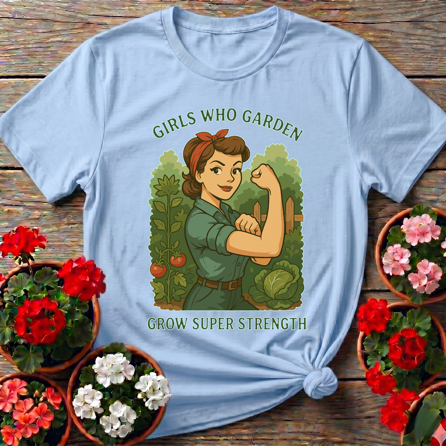 Girls Who Garden Grow Super Strength Retro T-shirt