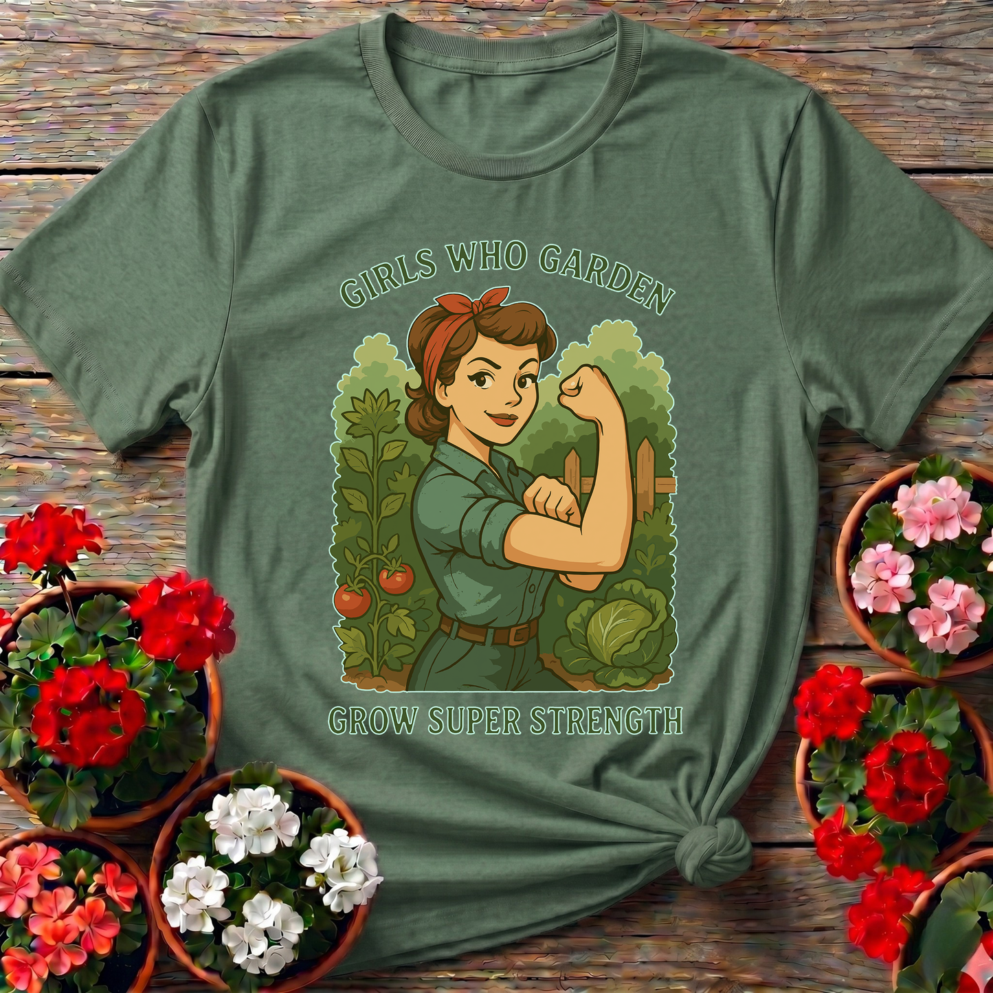 Girls Who Garden Grow Super Strength Retro T-shirt