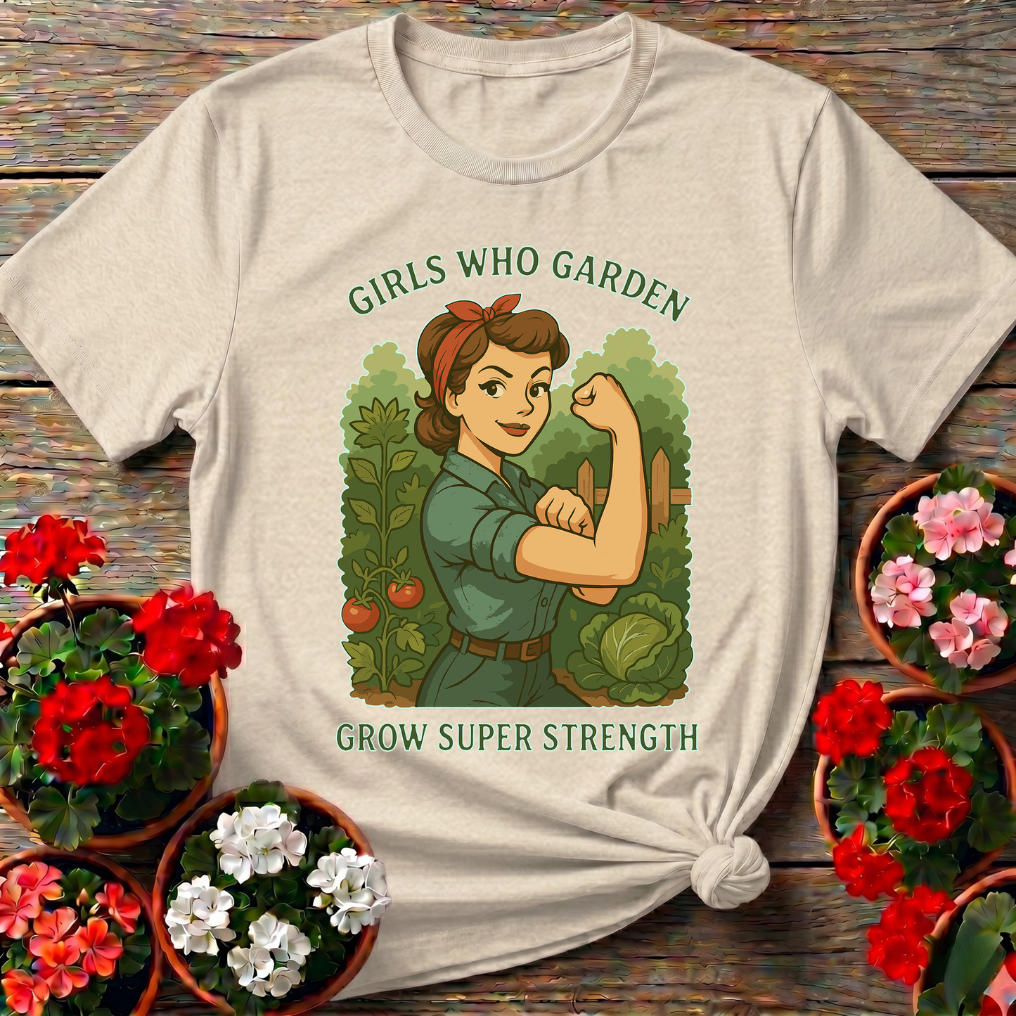 Girls Who Garden Grow Super Strength Retro T-shirt