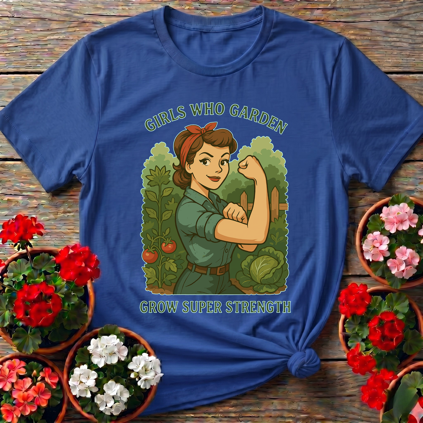 Girls Who Garden Grow Super Strength Retro T-shirt