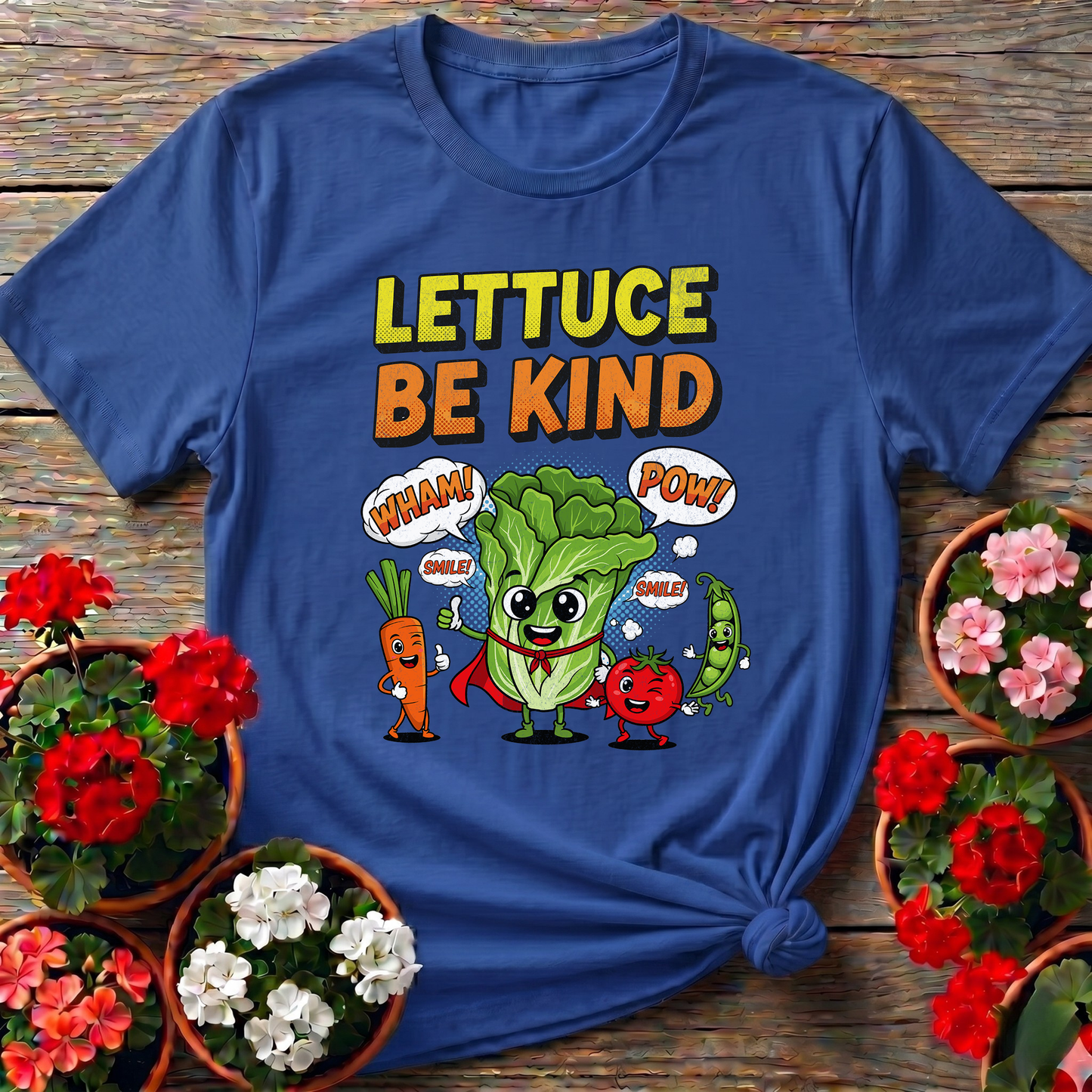 Lettuce Be Kind Comic Style Vegetable Superhero T-shirt