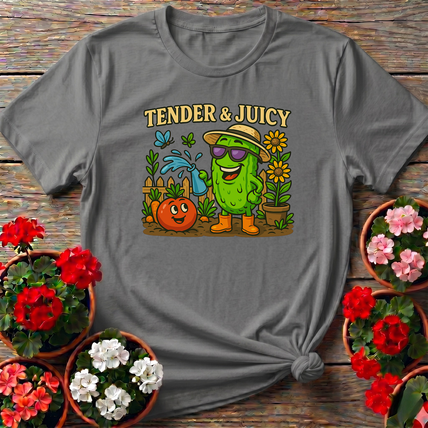 Tender and Juicy Cool Cucumber Retro Garden T-shirt