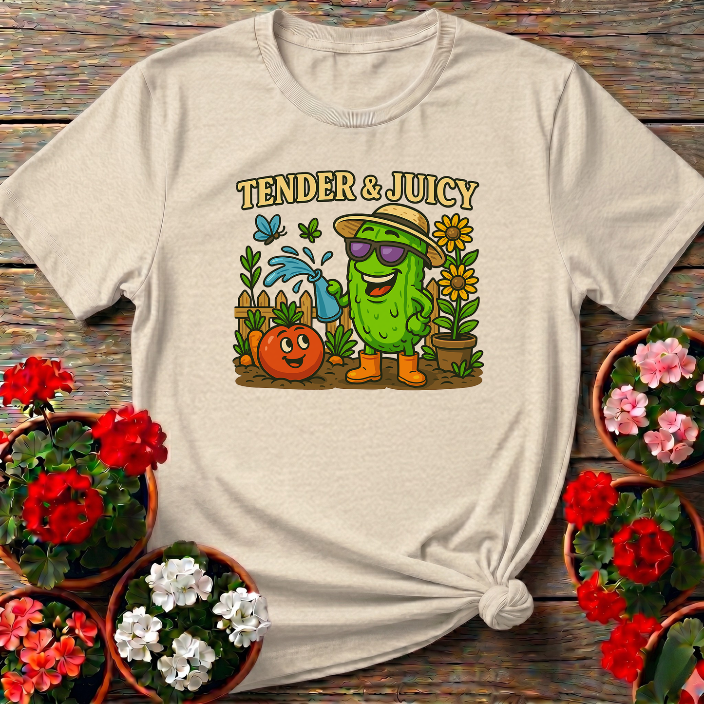 Tender and Juicy Cool Cucumber Retro Garden T-shirt