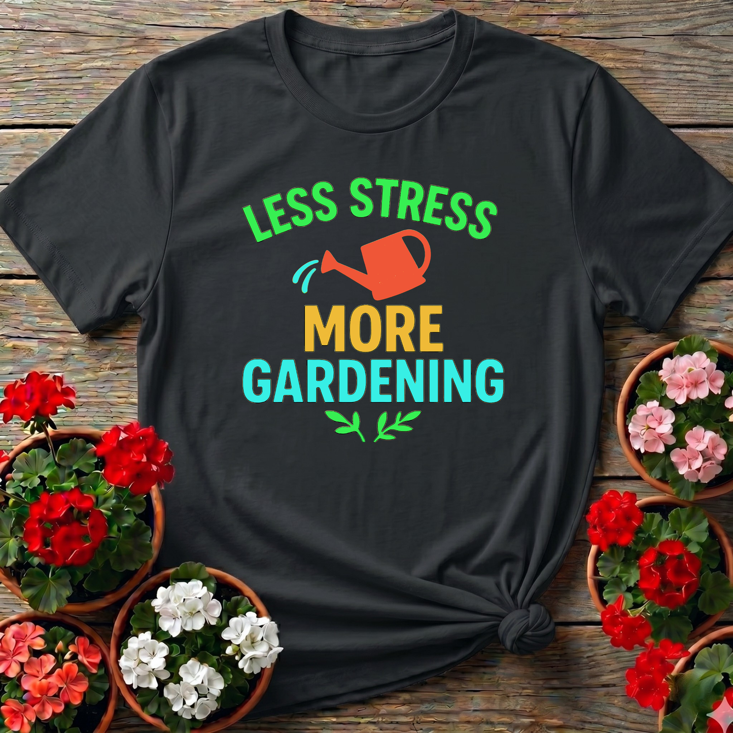 Less Stress More Gardening Retro Minimalist Graphic Tee