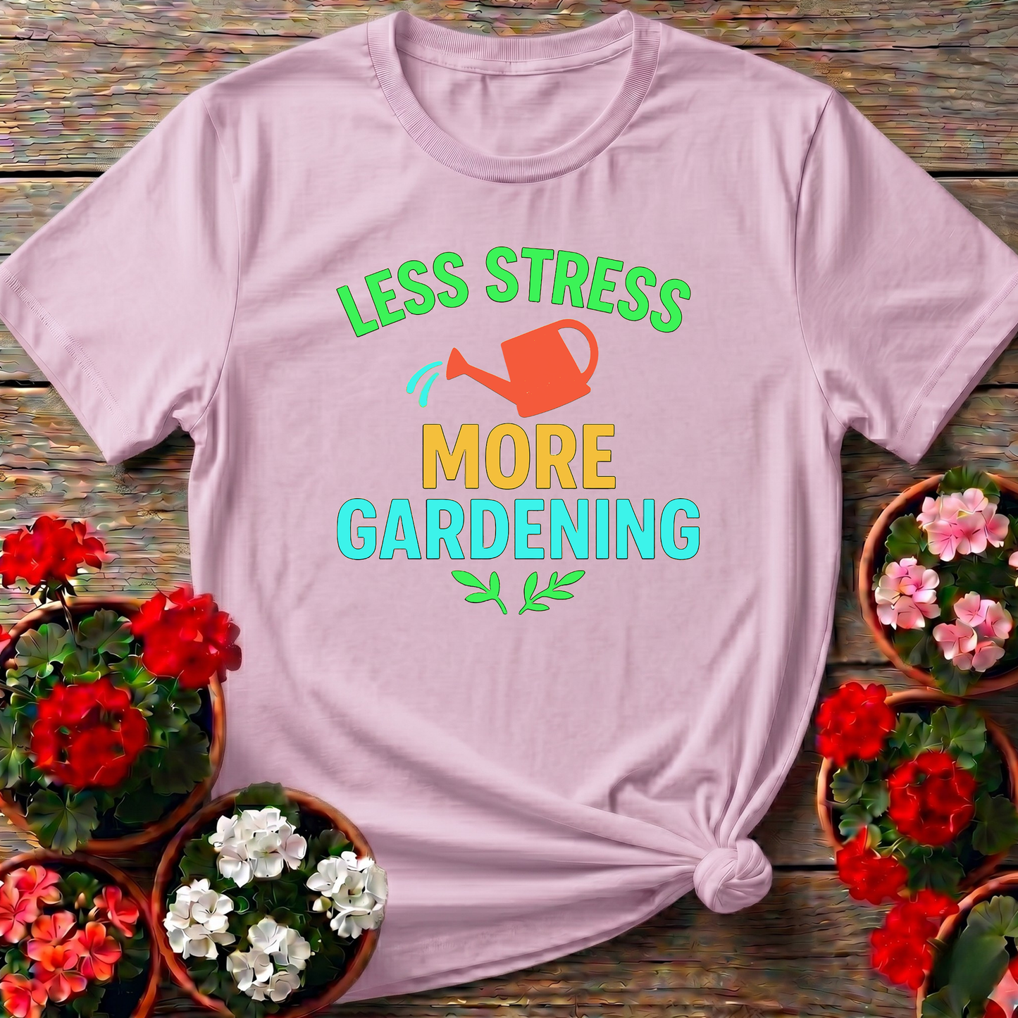 Less Stress More Gardening Retro Minimalist Graphic Tee
