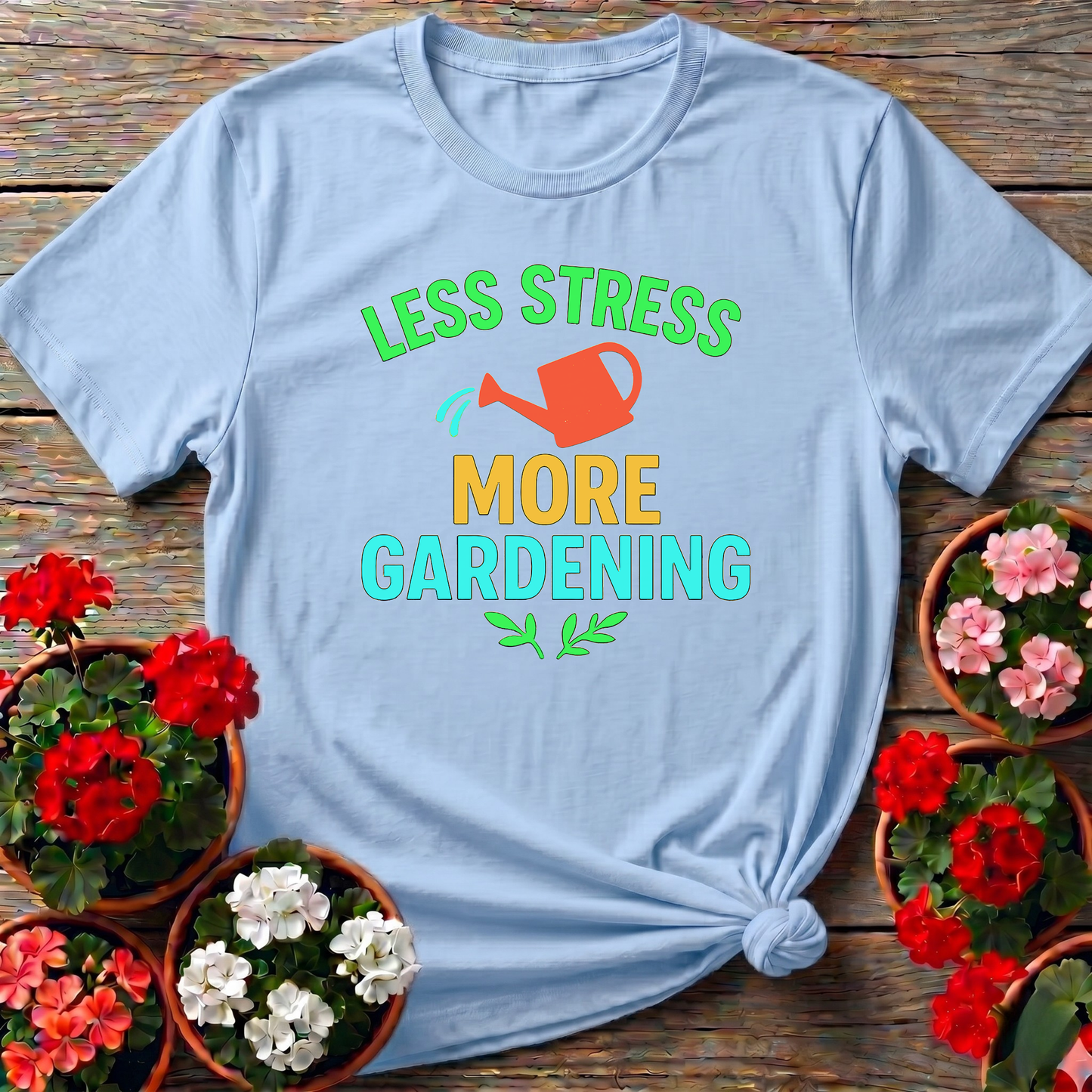 Less Stress More Gardening Retro Minimalist Graphic Tee