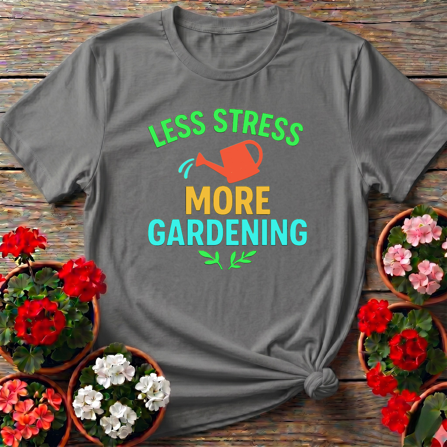 Less Stress More Gardening Retro Minimalist Graphic Tee