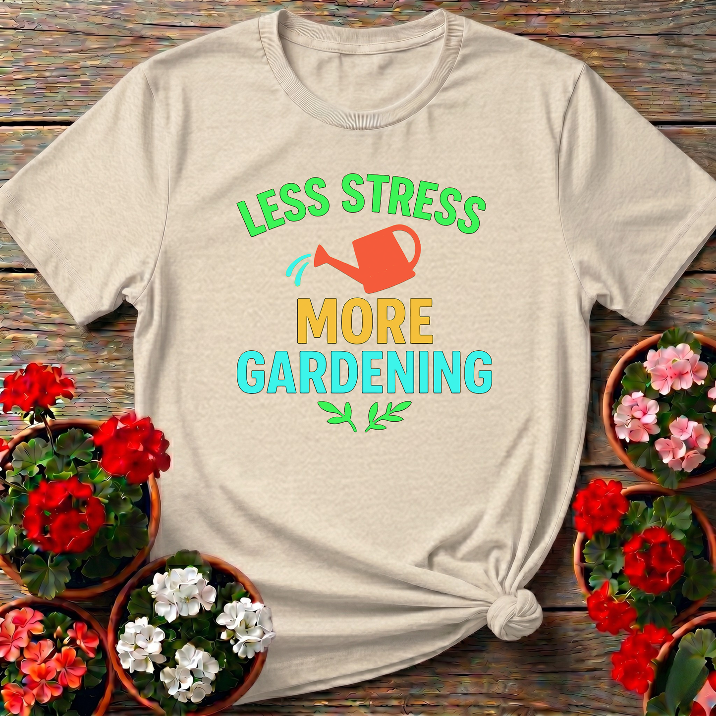 Less Stress More Gardening Retro Minimalist Graphic Tee