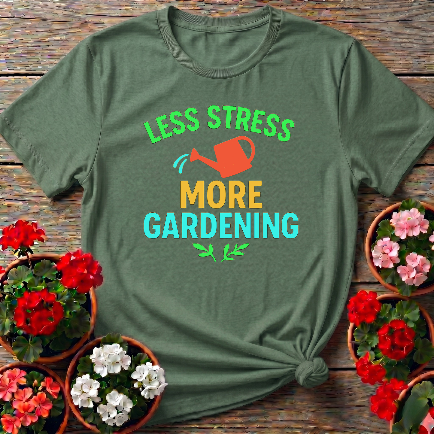 Less Stress More Gardening Retro Minimalist Graphic Tee