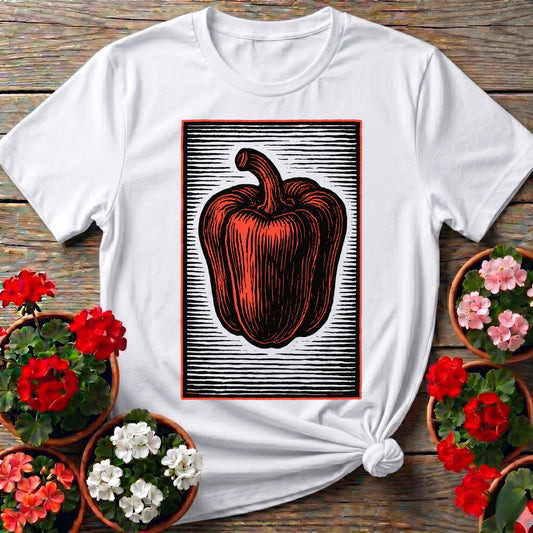 Vintage Linocut Bell Pepper Heirloom Gardening T-shirt