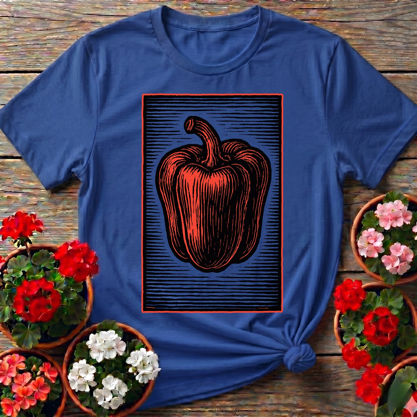 Vintage Linocut Bell Pepper Heirloom Gardening T-shirt