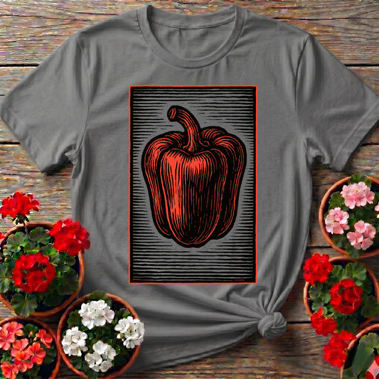 Vintage Linocut Bell Pepper Heirloom Gardening T-shirt