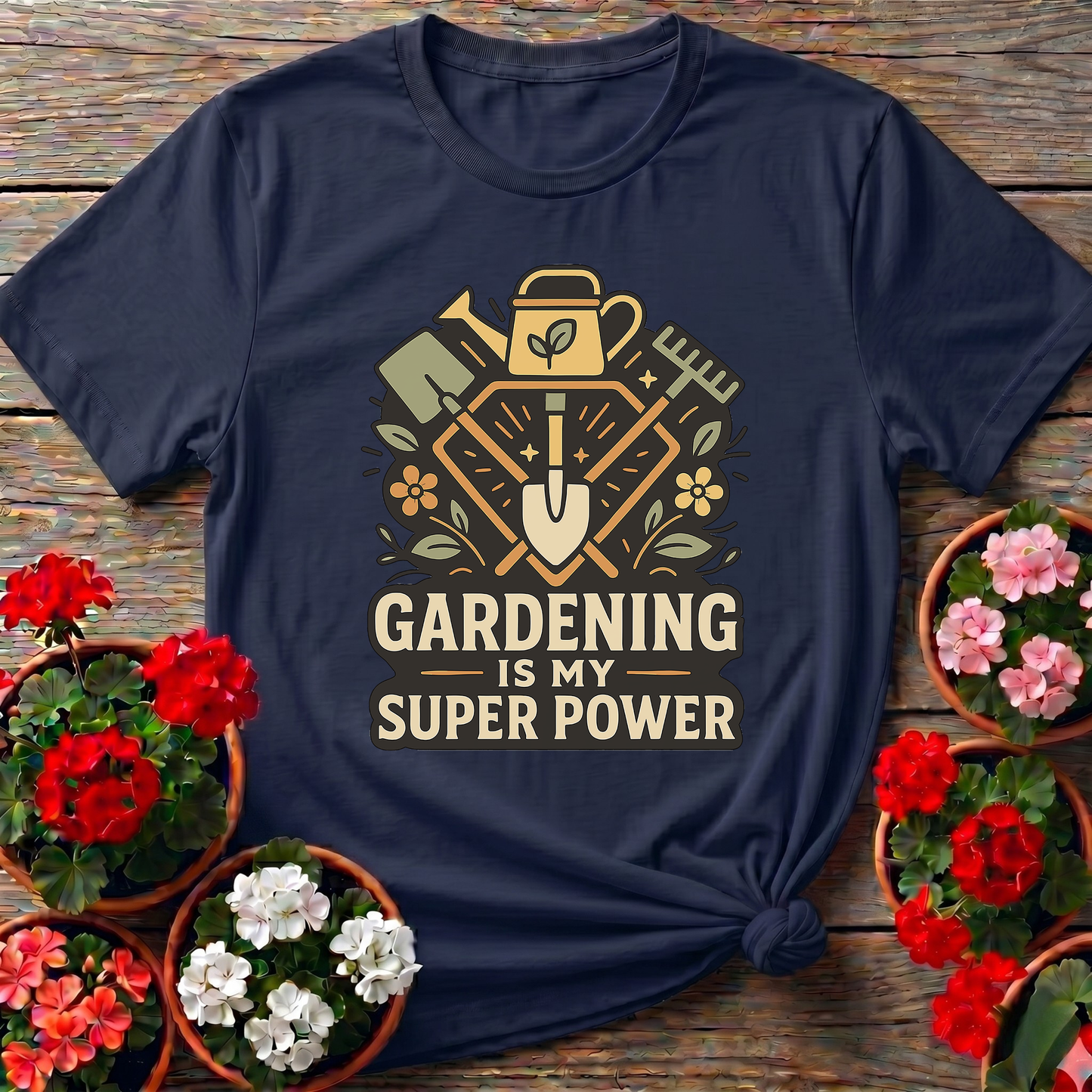 Gardening Is My Super Power Vintage Tool Badge T-shirt
