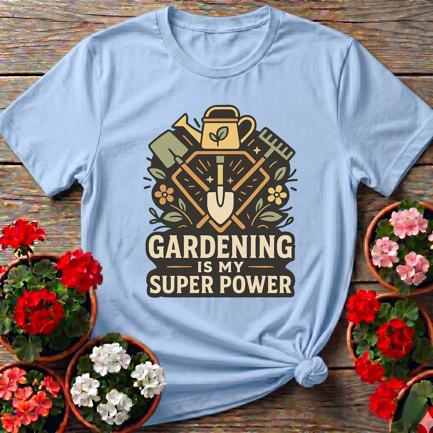 Gardening Is My Super Power Vintage Tool Badge T-shirt