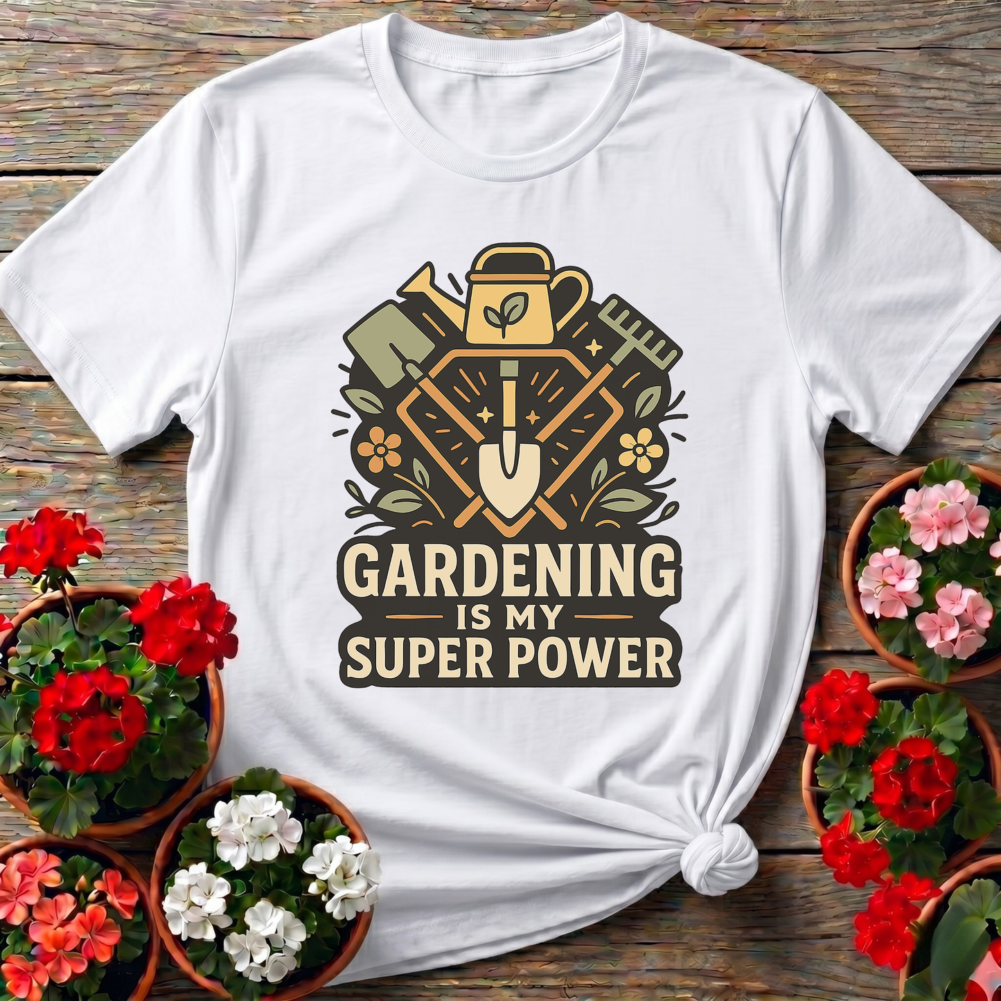 Gardening Is My Super Power Vintage Tool Badge T-shirt