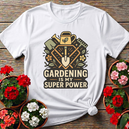 Gardening Is My Super Power Vintage Tool Badge T-shirt