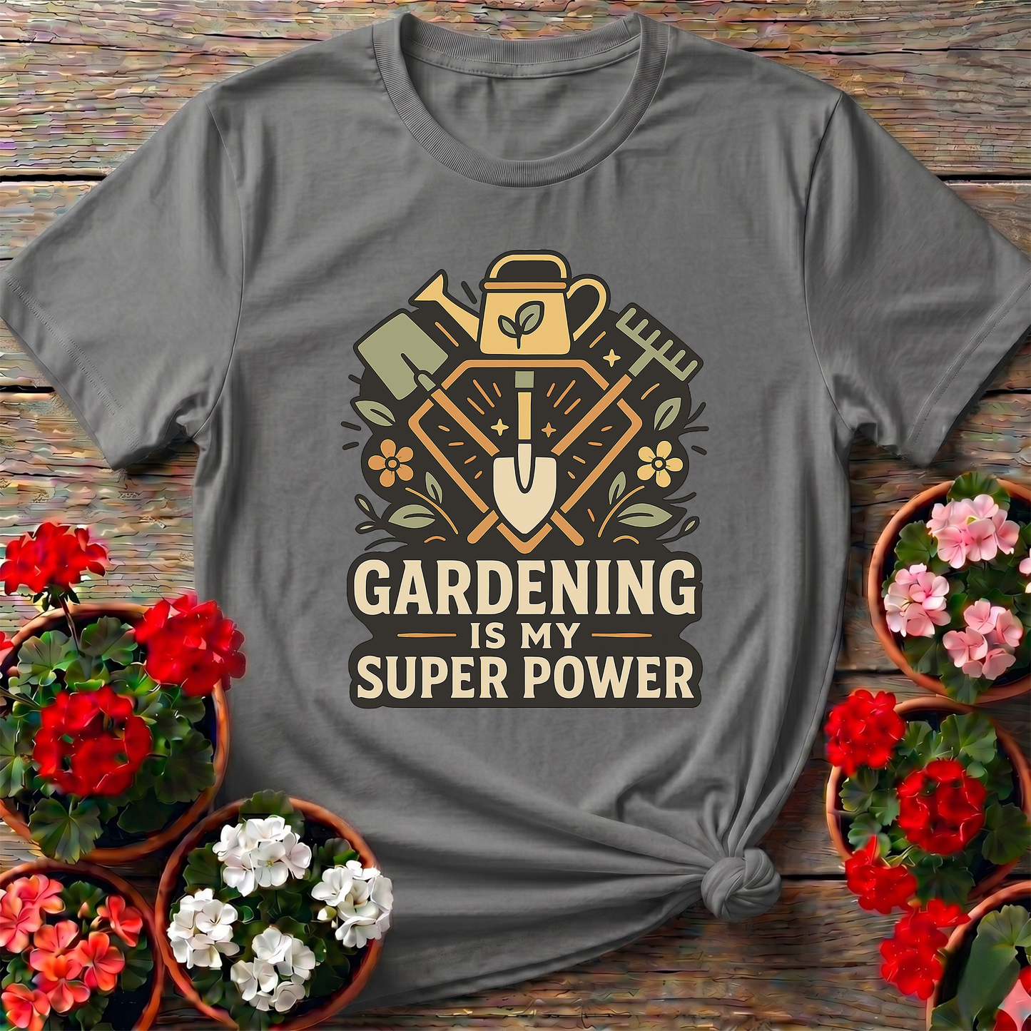 Gardening Is My Super Power Vintage Tool Badge T-shirt