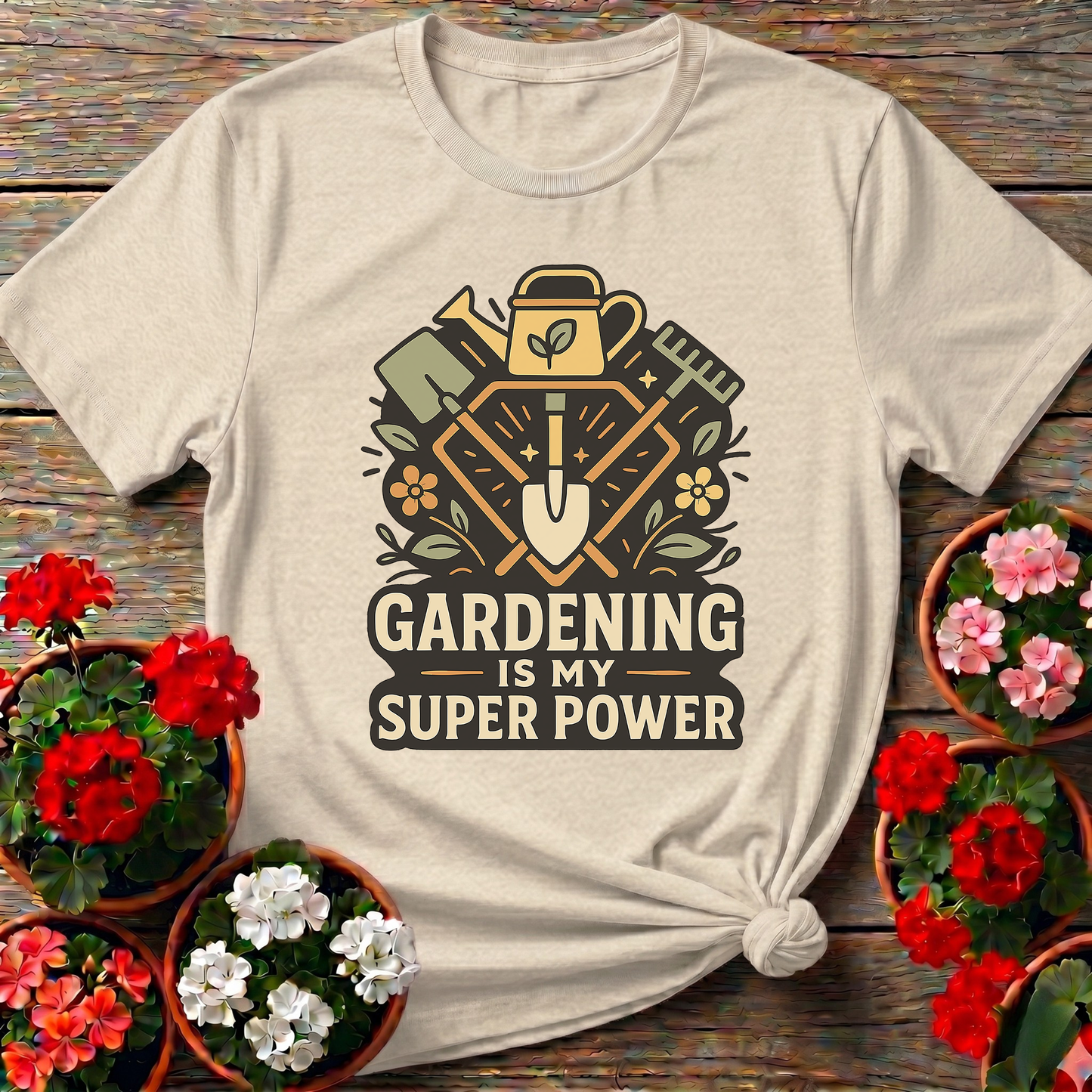 Gardening Is My Super Power Vintage Tool Badge T-shirt