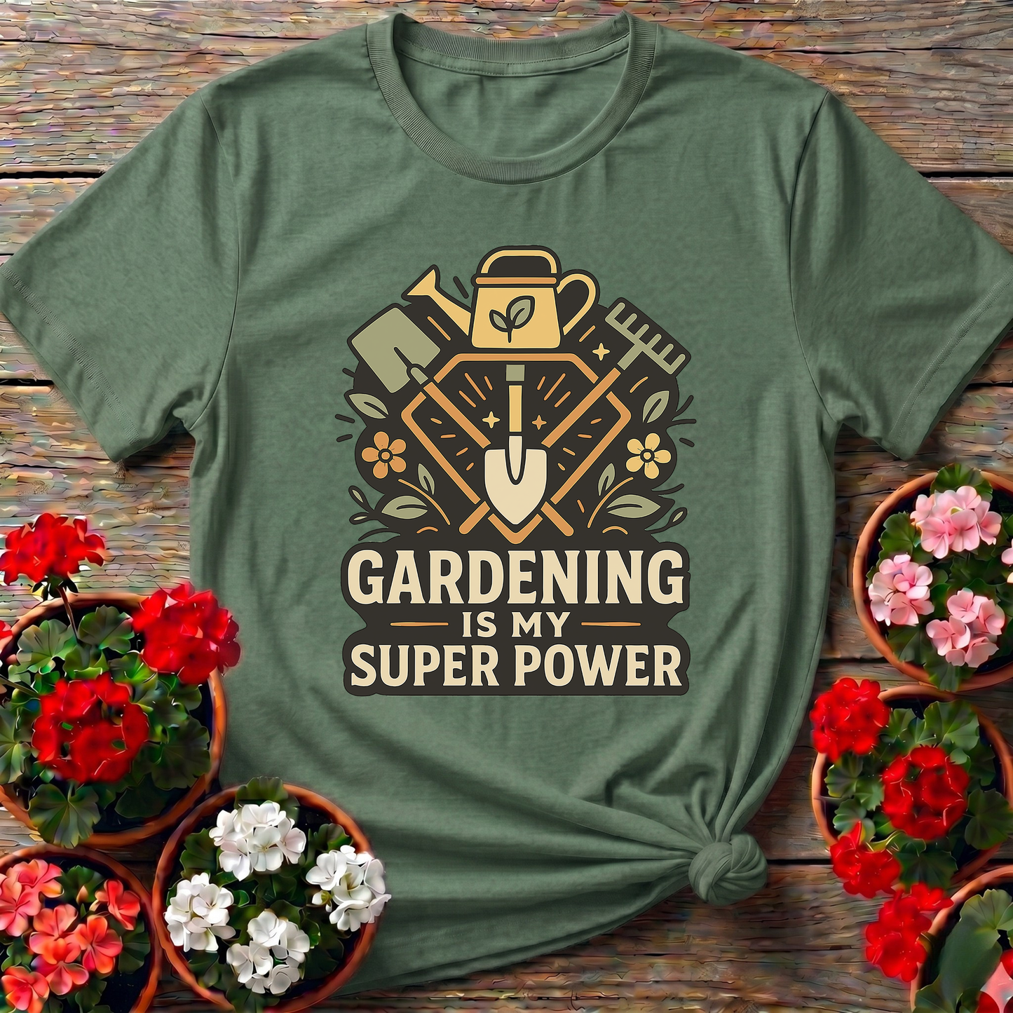 Gardening Is My Super Power Vintage Tool Badge T-shirt
