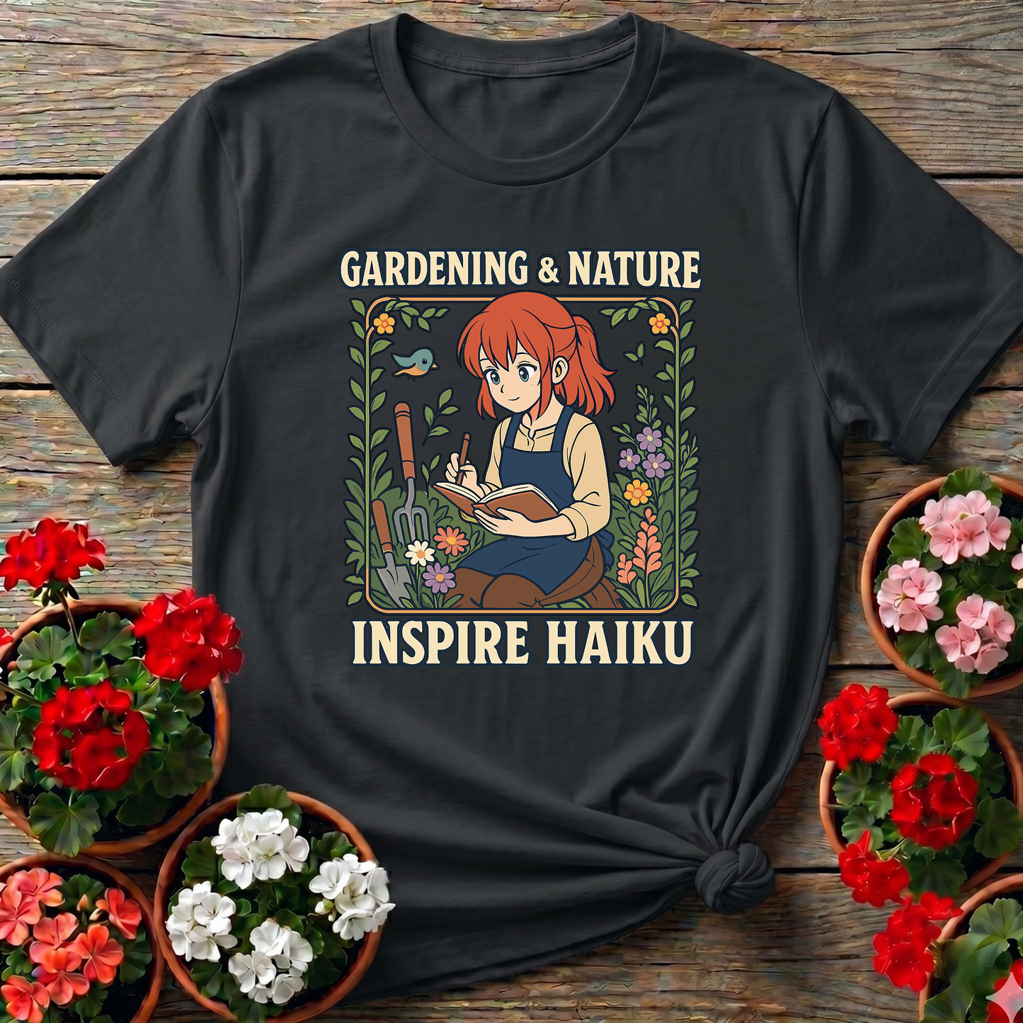 Gardening Nature Inspire Haiku Anime Girl T-shirt
