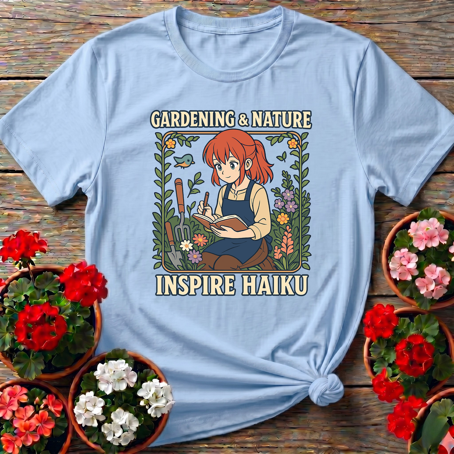 Gardening Nature Inspire Haiku Anime Girl T-shirt